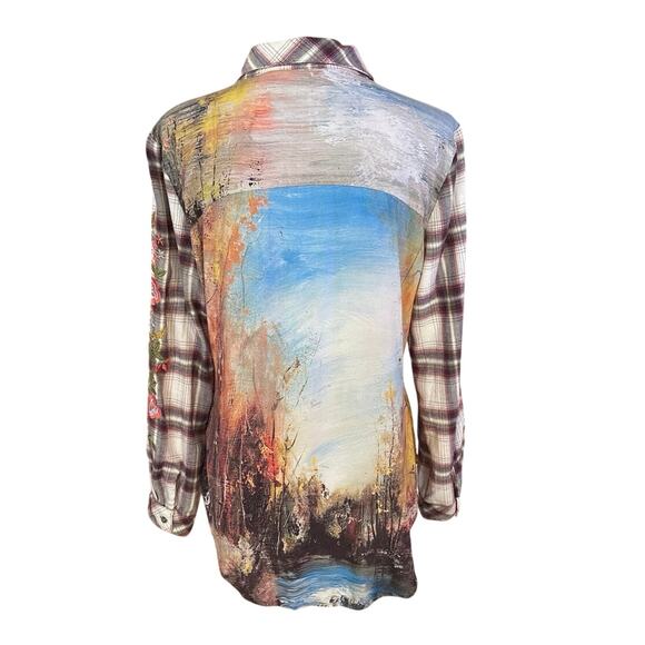 Aratta Silent Journey Size S Plaid Flannel Nature Shirt Button Up Embroidered - Picture 3 of 7